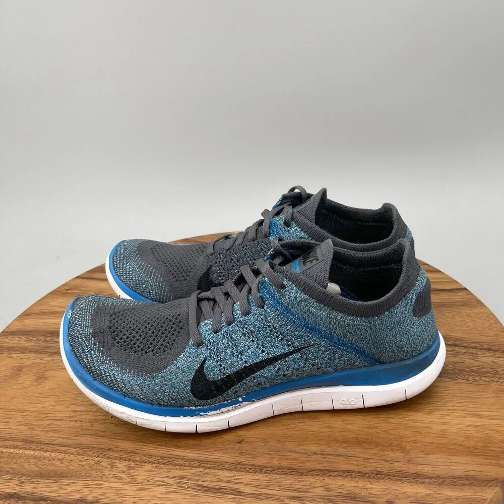 Nike Free Flyknit 4.0 Shoes Mens Size 9.5 Blue Running Comfort Walking Sneakers